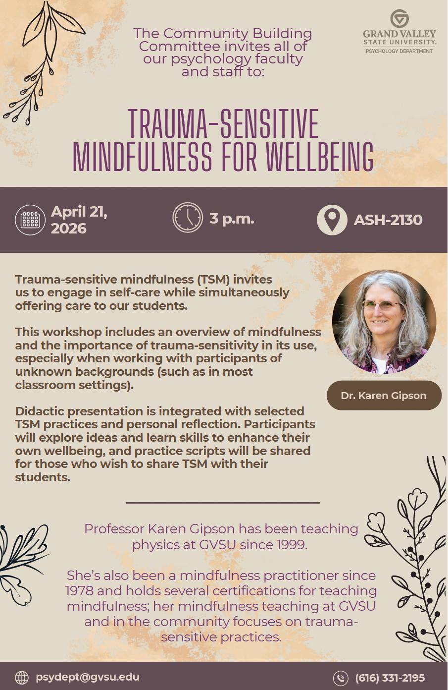 This is the flyer inviting faculty and staff to 45 of trauma sensitive meditation